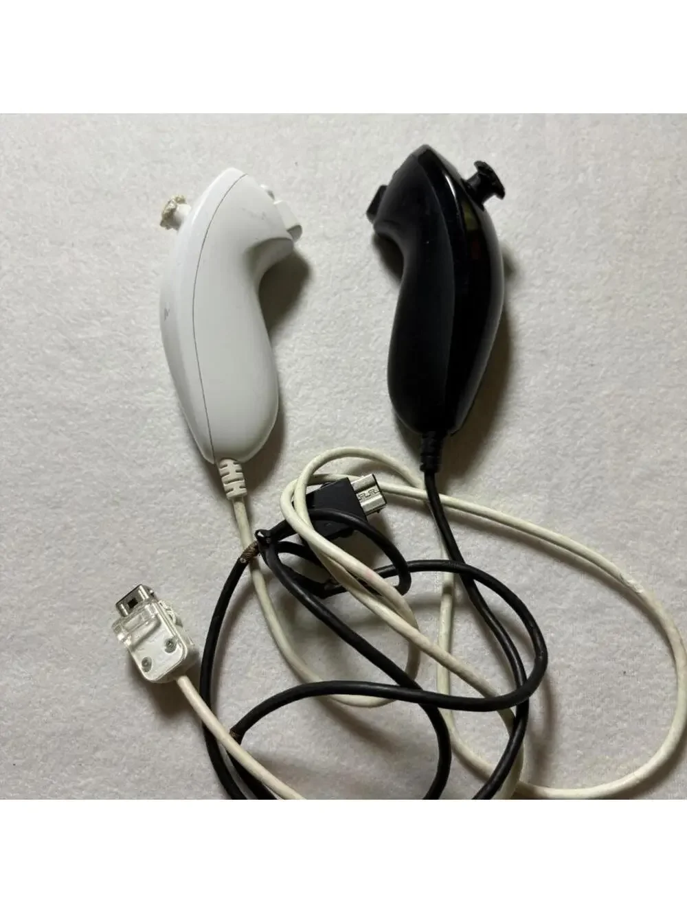 Nintendo Wii Nunchuck Controllers Black and White Lot of 2 Damaged For Parts